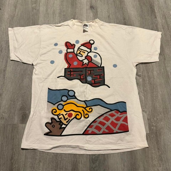 VTG 1996 USPS Short Sleeve T-Shirt Men's XL Christmas Theme 32 Cent Stamp Santa